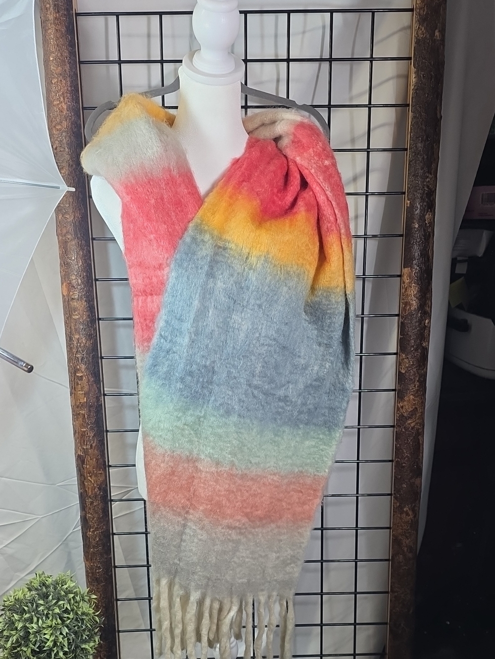 Multicolor Ombre Fringe Throw Scarf - Soft Gradient Home Accent